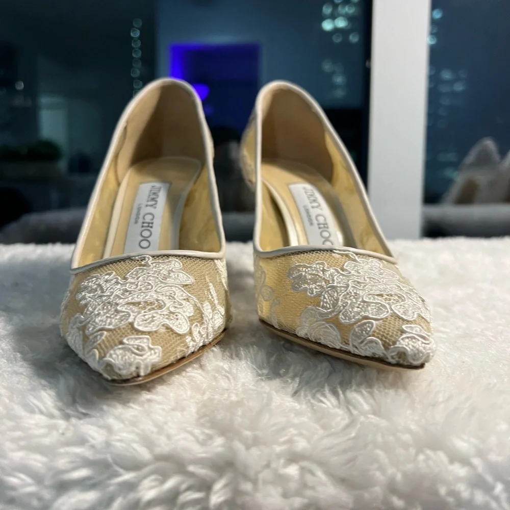 Jimmy Choo Romy 85 Lace Pumps - Picture 8 of 8
